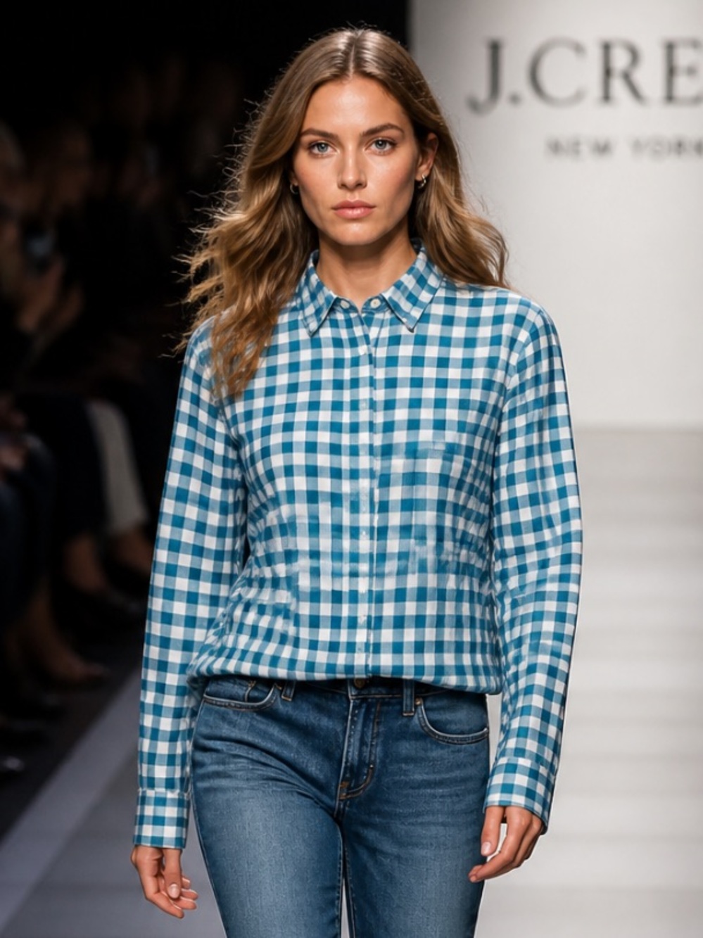 J CREW #C6086 Relaxed Boy Shirt Crinkle Gingham Plaid Teal Green
